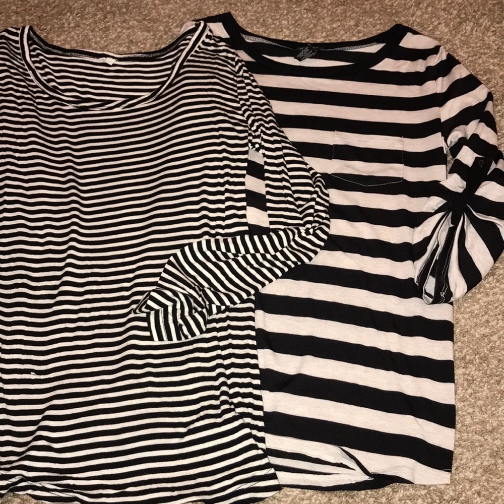 Two long sleeve swoop neck shirts